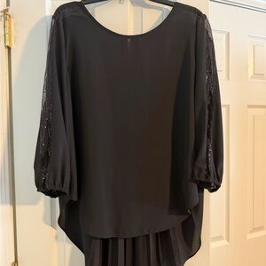 Cato Black Blouse with Sequin Sleeves
